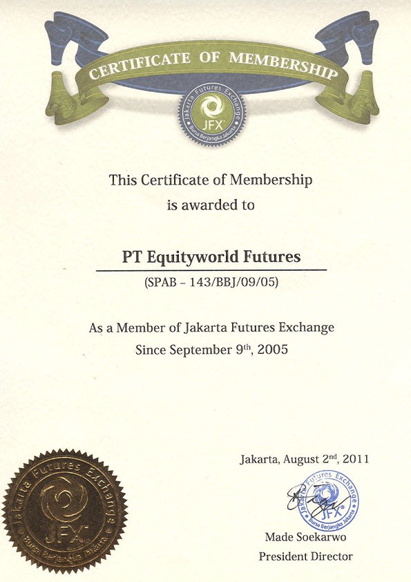 EQUITYWORLD FUTURES LEGALITAS Sertificate of membership JFX-BBJ_kantor pusat